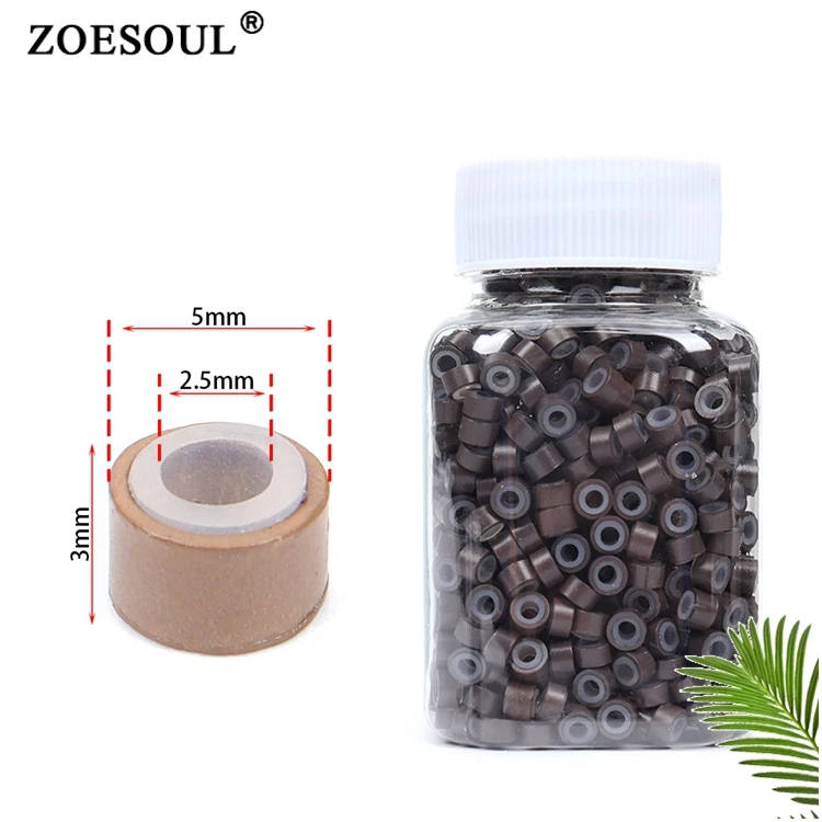 

5.0mm Aluminium Micro ring Silicone lined Links Beads tube for Hair Extension Tool, Black brown blonde