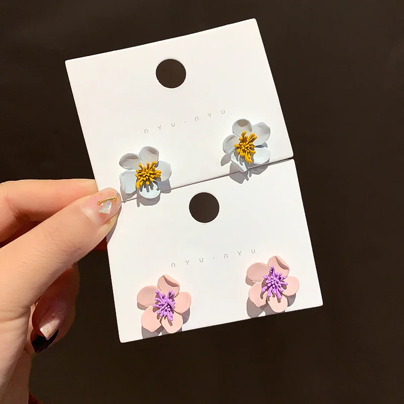 

fashion purple yellow stud metal 2021 flower earrings