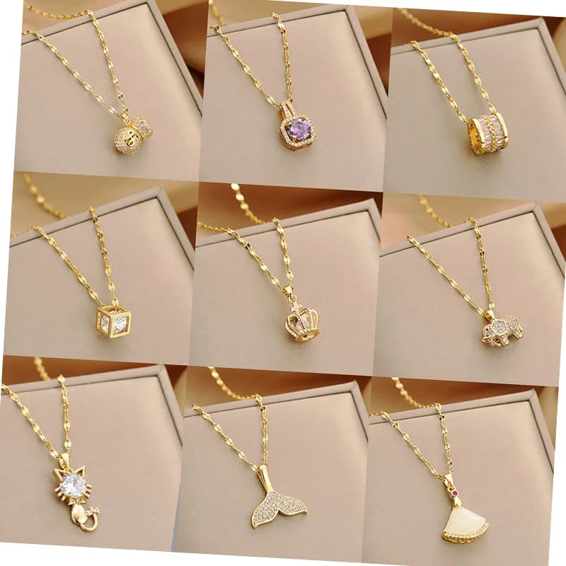 

MARONEW Custom Wholesale Fashion Letter heart Stainless Steel zircon silver plated Necklaces Copper brass Jewelry Women