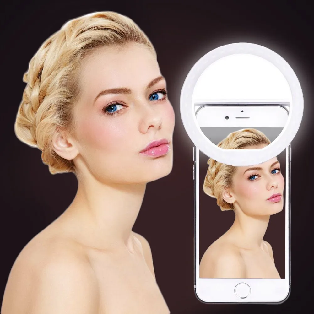 

Mini Rechargeable 36 LED For Camera Clip Makeup Smart Cell Phone Selfie Ring Light, Black/white/blue/pink