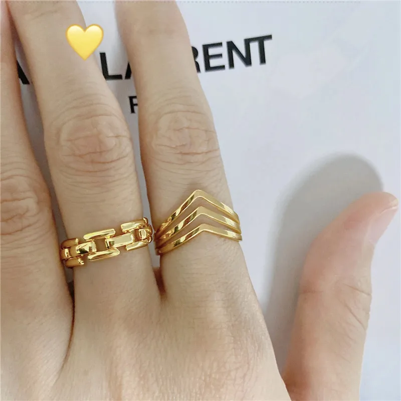 

18k Gold Plated Chain Finger Rings for Women Brass Rings for Women