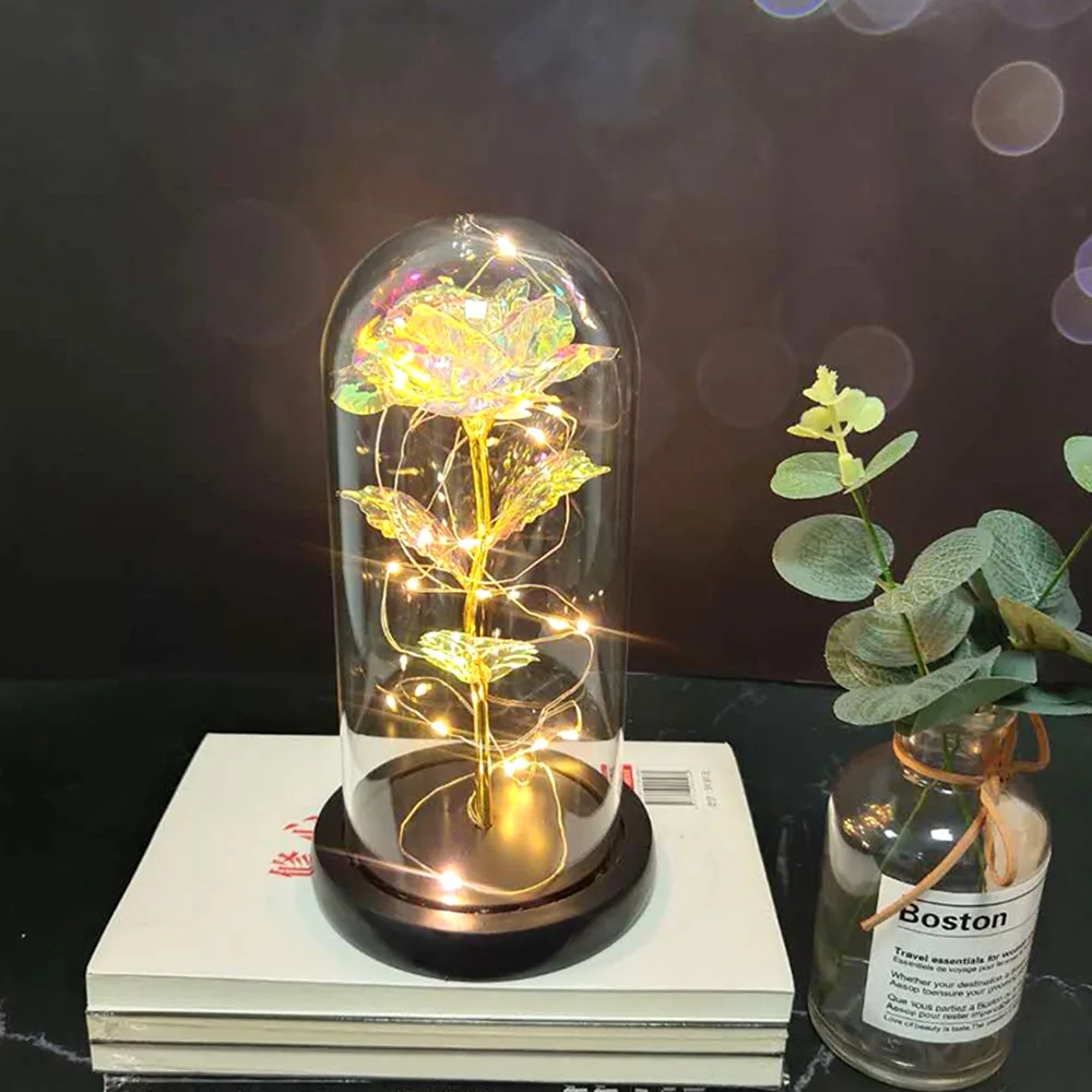 E1019 Bunte Goldfolie Galaxy Rose Blume Mit Ledlicht In