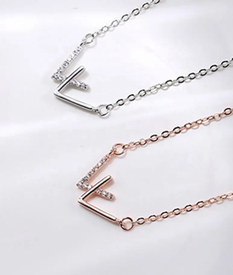 

S925 Silver W Shape Pendant Necklace Simple letter necklace with diamonds Double V-shaped stitching necklace, Platinum/rose gold