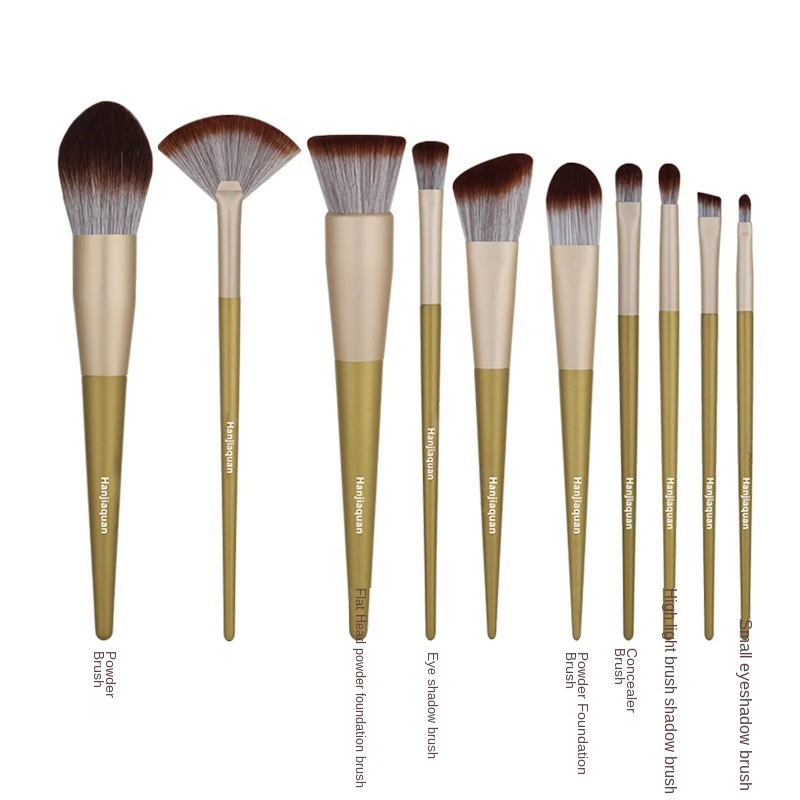

Wholesale 10 Pieces Gold Makeup Brushes Private Label Beauty Tools Wood Makeup Brushes Set, As picture