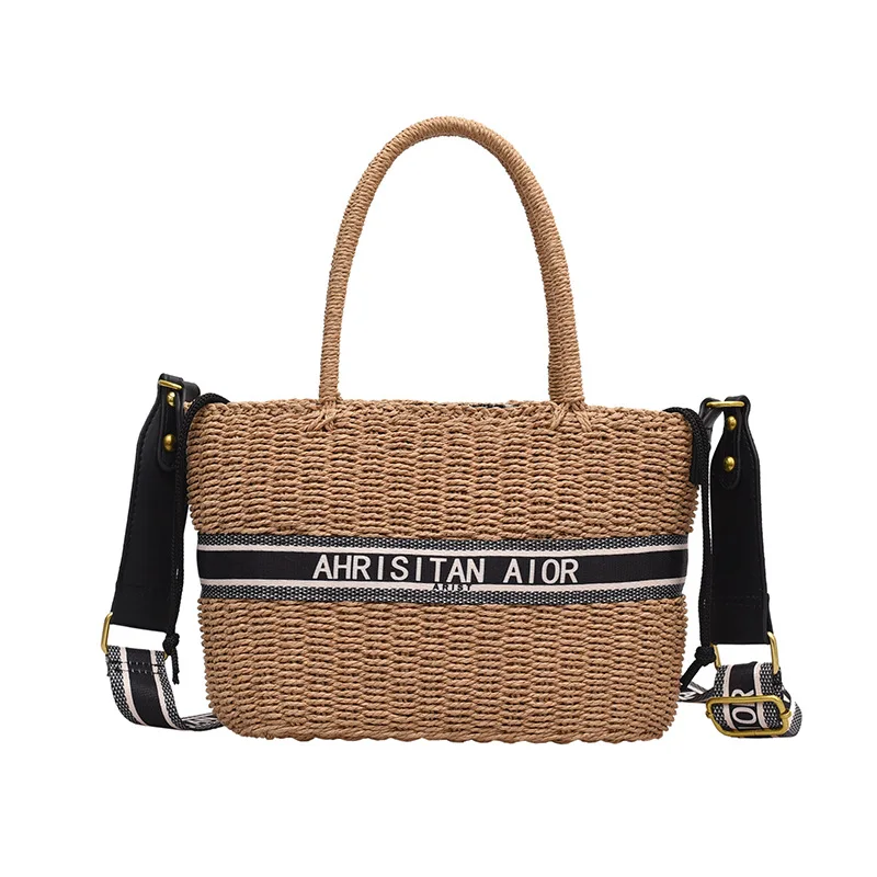 

Large Capacity Summer Hand Knitting Straw Beach Bags Weave Bucket Shoulder Crossbody Bag Designer Luxurious Tote Beach Handbag