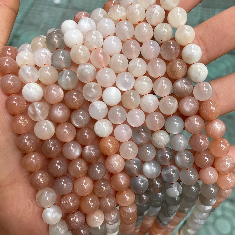 

High Quality Natural Stone Beads Mix Sunstone Moonstone Beads 6mm 8mm 10mm Round Loose Gemstone Beads For Jewelry Making, Mix colors as picture