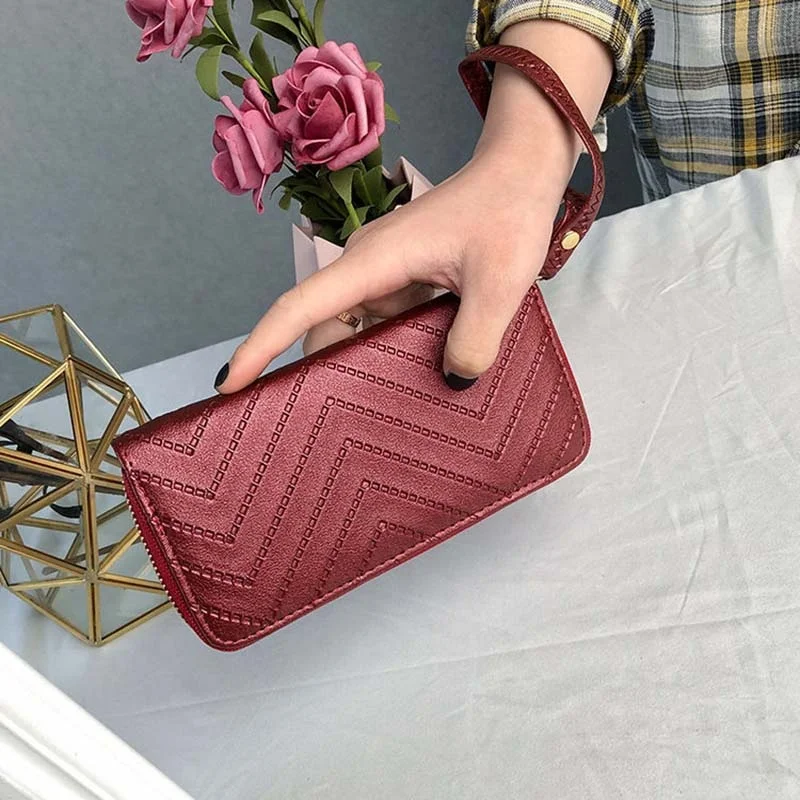 

2019 New European And American Fashion Simple Hand-held Long Wallet, Burgundy, black, beige, bronze