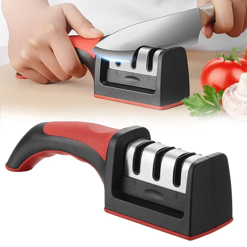 

3 In1 No Slip Handle Sharpening 3 Stage Handheld Grinder Wicked Edge Manual Kitchen Knife Sharpener, Black