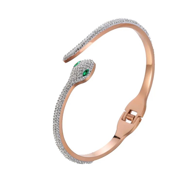 

Rose gold stainless steel bangle diamond snake cuff bracelet for women