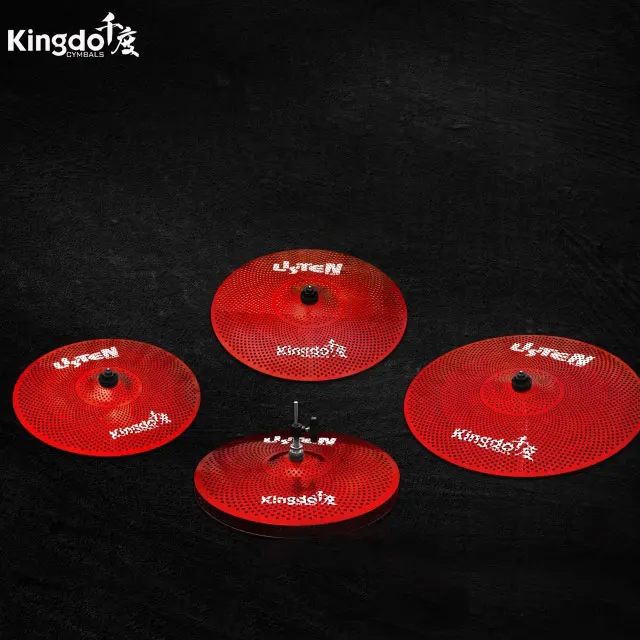 

Kingdo high quality low volume low sound silent mute cymbal set for drum set, Red