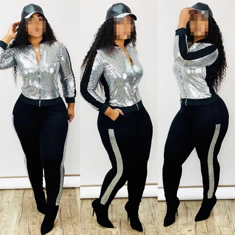 

Wholesale 2019 2 Piece Set Clothing Woman Sequin Top and Pants