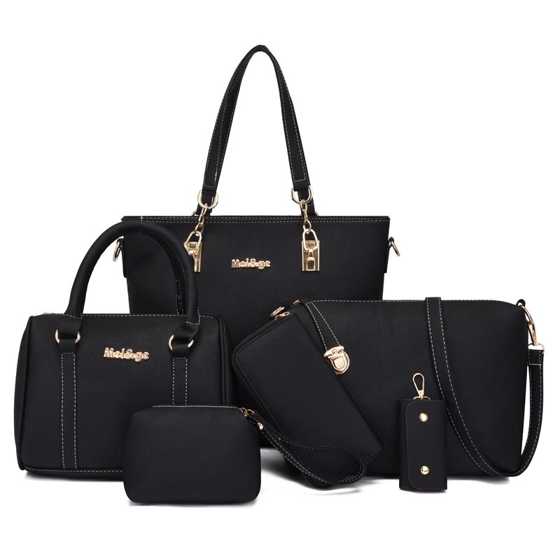 

women 6 set shoulder crossbody big tote handbag shop bag with clutch bag wallet cardholder