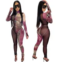 

11455NA design fashion tight see through mesh patchwork club Bodycon Rompers Women Jumpsuits