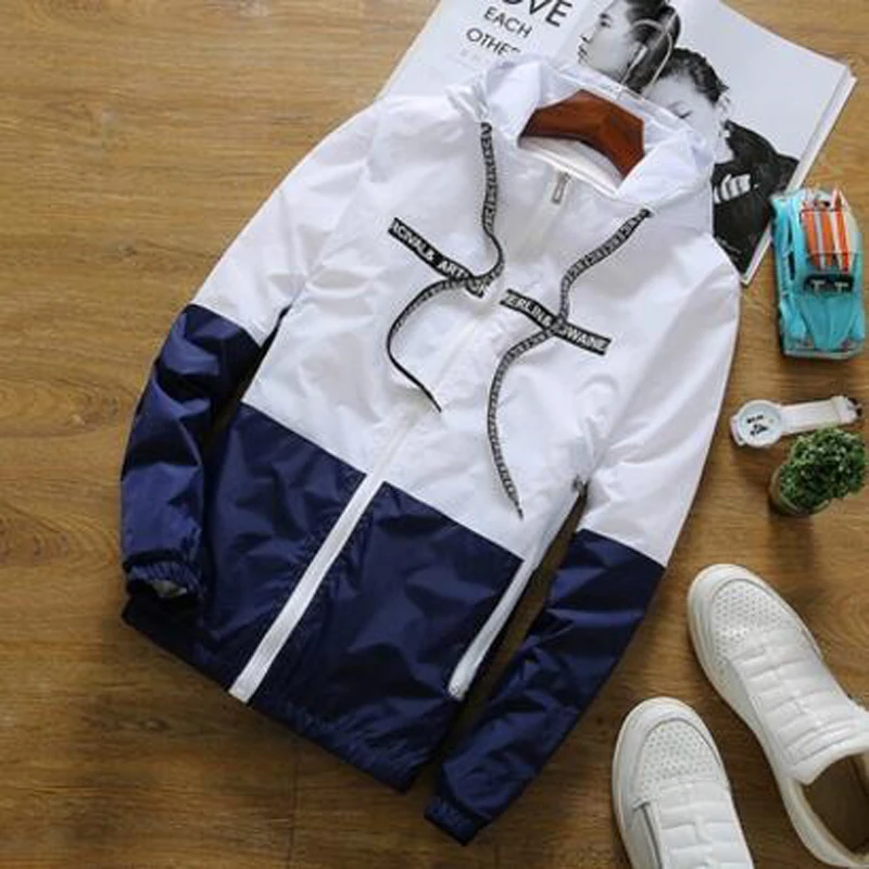 

Free Shipping! Men's Hooded Jacket, Color Matching Windproof Jacket