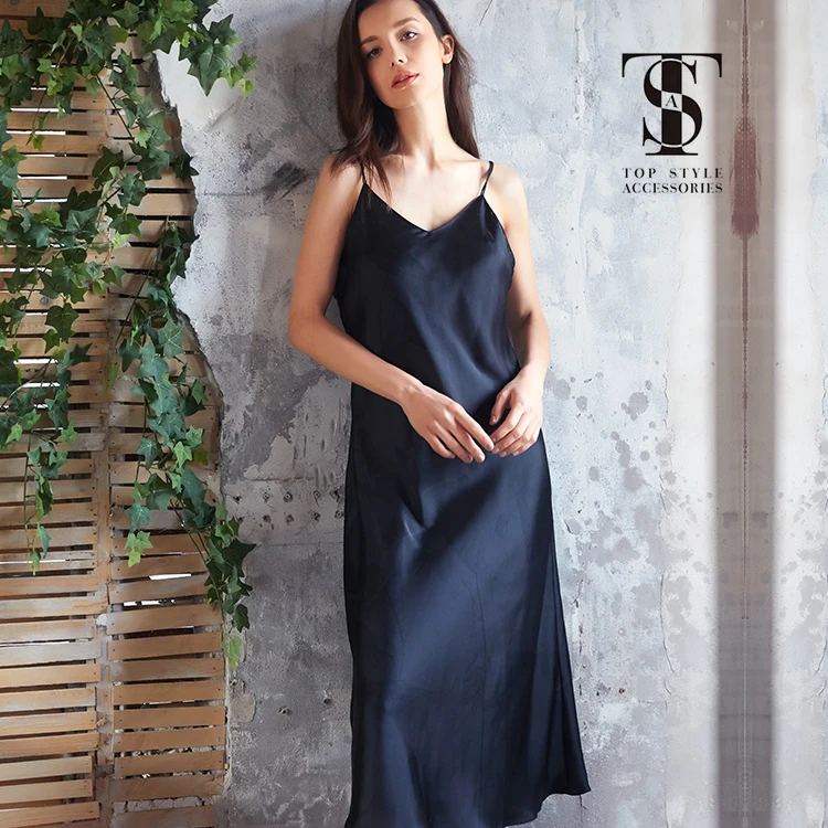 

2020 Summer Polyester Or Silk Slip Dress Girls Silk Pajamas Sexy Sleepwear, Black/green/red/silver