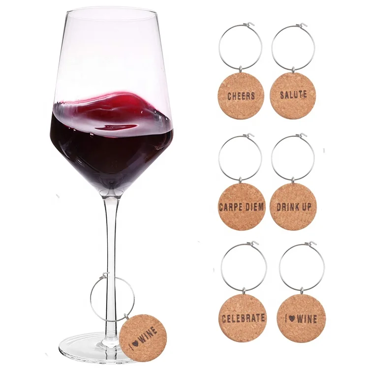 

Amazon top seller 2019 custom wine cork charms drink markers for glasses, Brown