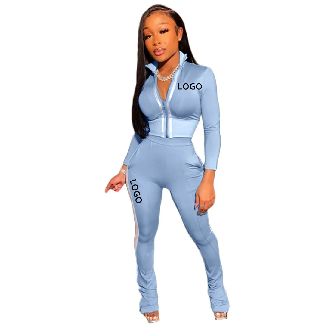 

Customized hot style women's sportswear solid color stitching trackwear with zipper fashion sports and leisure two-piece suit, Black,orange,light blue,pink,red,green