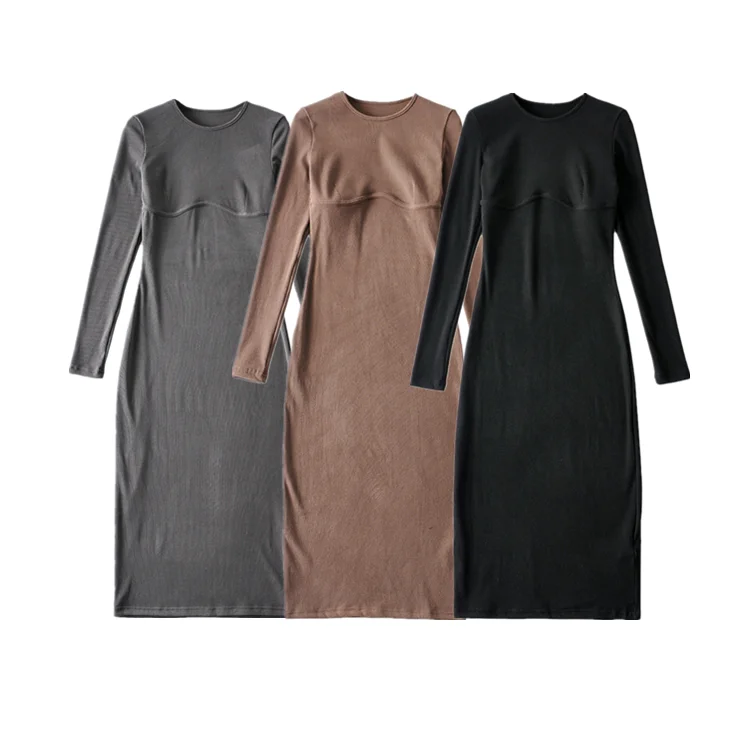 

Hot Sell Cotton Patchwork Long Sleeve O Neck Maxi Dress Casual Dresses, In available
