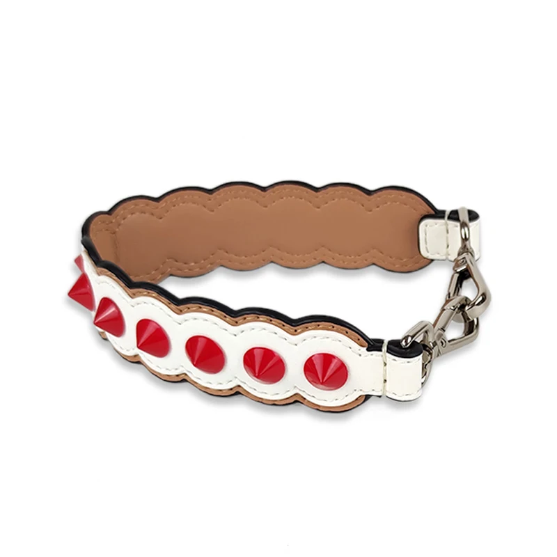 

Meetee B-S502 Wavy-edged Double-layer Pointed Rivets Hit The Color Long And Short Leather Wide Shoulder Bag Strap