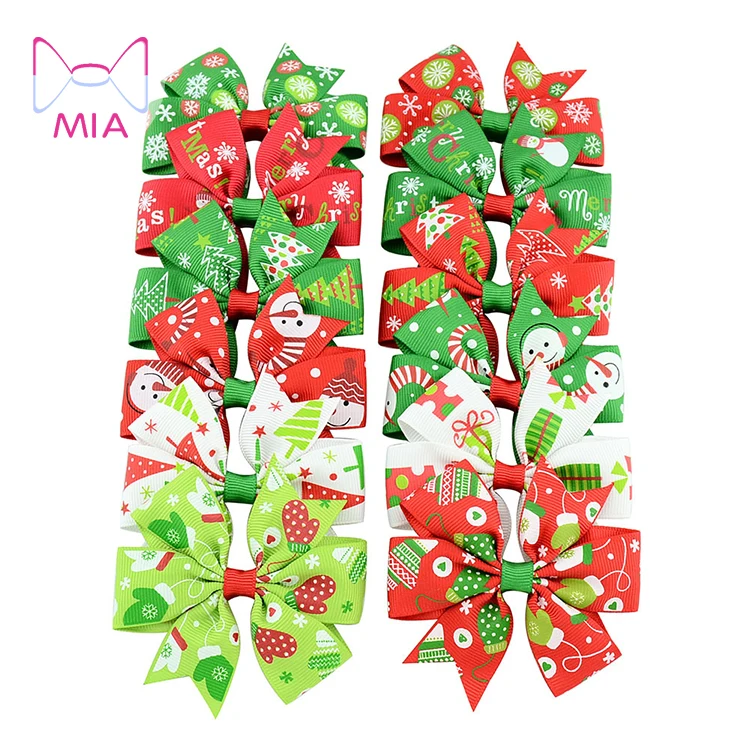 

Mia Free Shipping  kids christmas ribbon hair bow baby girls hair accessories, Picture shows