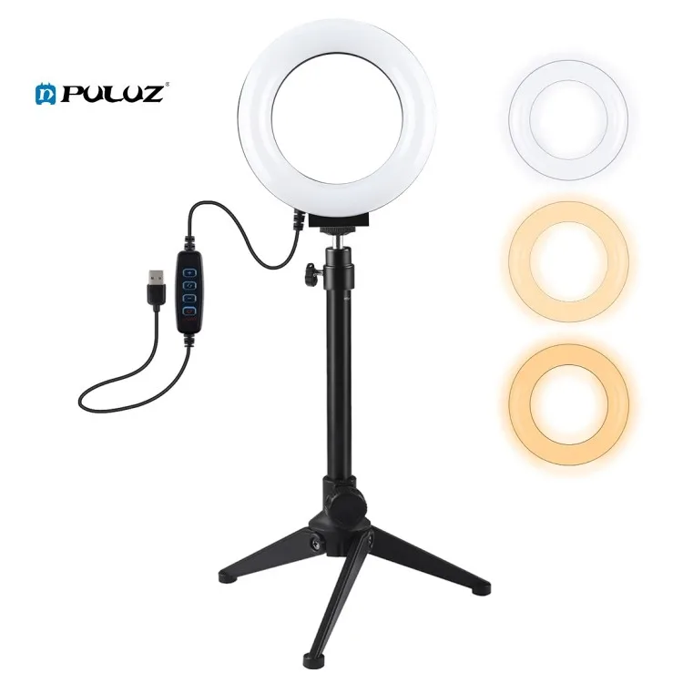 

Dropshipping PULUZ 6.2 inch 16cm USB 3 Modes Dimmable LED Ring Lights with Desktop Tripod Holder with Cold Shoe Tripod Ball Head