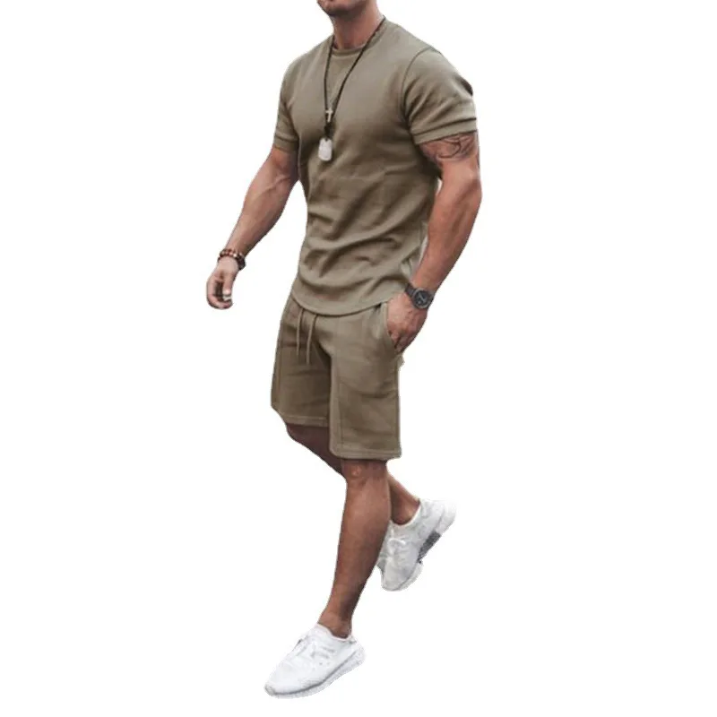 

Men wear Custom Jogger Polyester Cotton Blank Tracksuits two piece summer mens shorts set, Multi color
