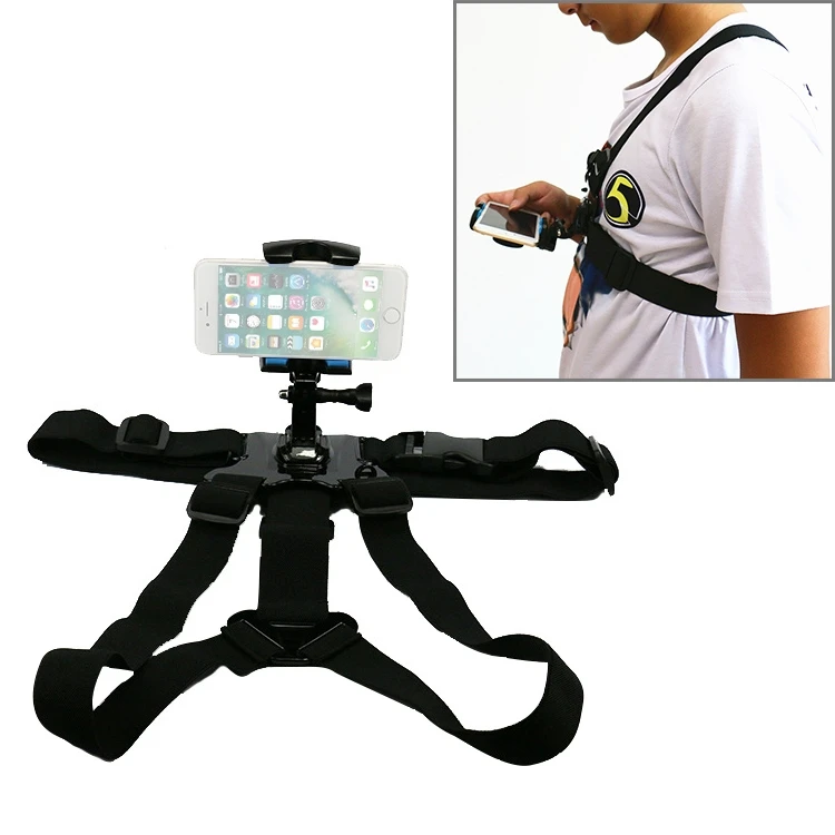 

2020 Factory Price Adjustable Chest Fixed Strap Mobile Phone Holder for Gopros Belt for Chest Mount harness gopros, Black