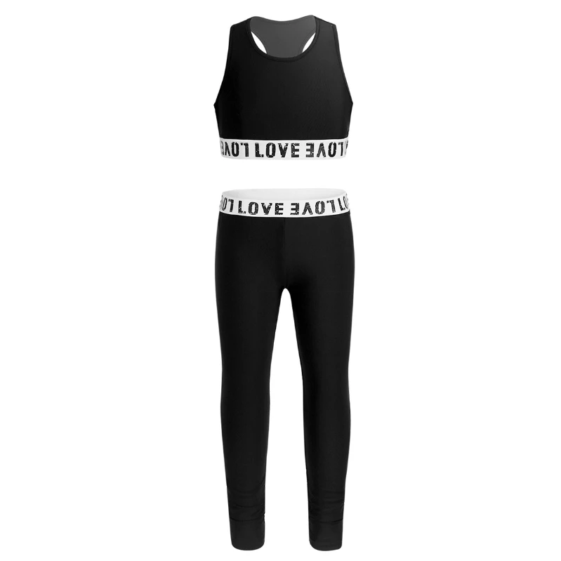 

Kids Girls 2 Piece Tracksuit Athletic Leggings with Tank Crop Tops Outfits Sets for Workout Dance Gymnastics Sports Fitness 6-14