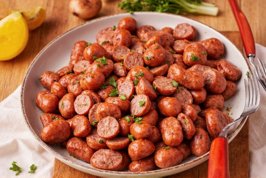 Assorted sausages hanging with spices underneath