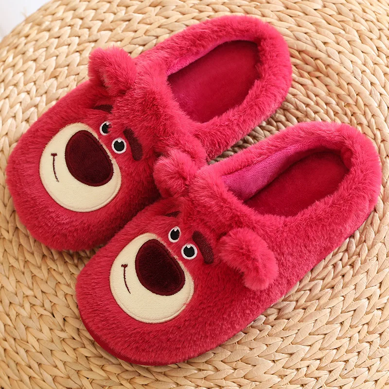 

Custom Winter Antiskid Cartoon Pink Bear Home Slippers Cute Plush Slippers with Fashion Fur Promotion for Women and Men OEM