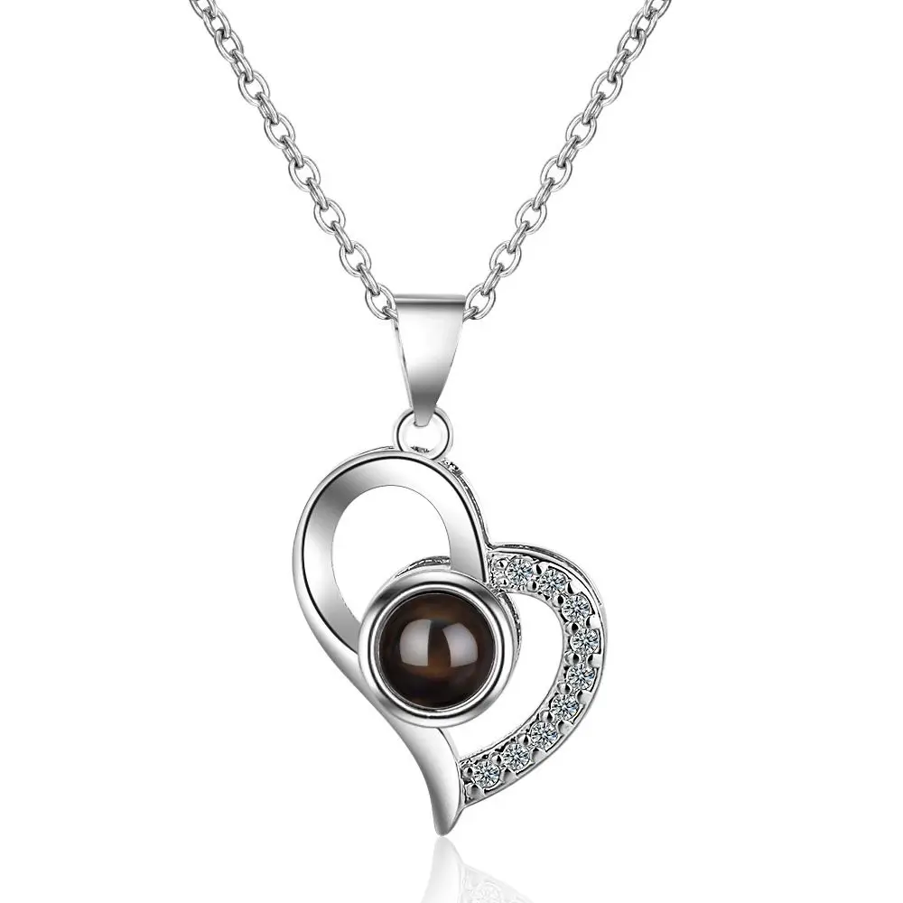 

Fashion Jewelry Silver Plated Heart Pendant Projection 100 Languages I Love You Necklace For Women