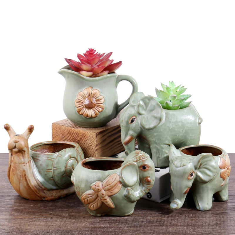 

europe Snail elephant pottery pots green owl flower pot planter ceramic animal flower pots & planters for home decor