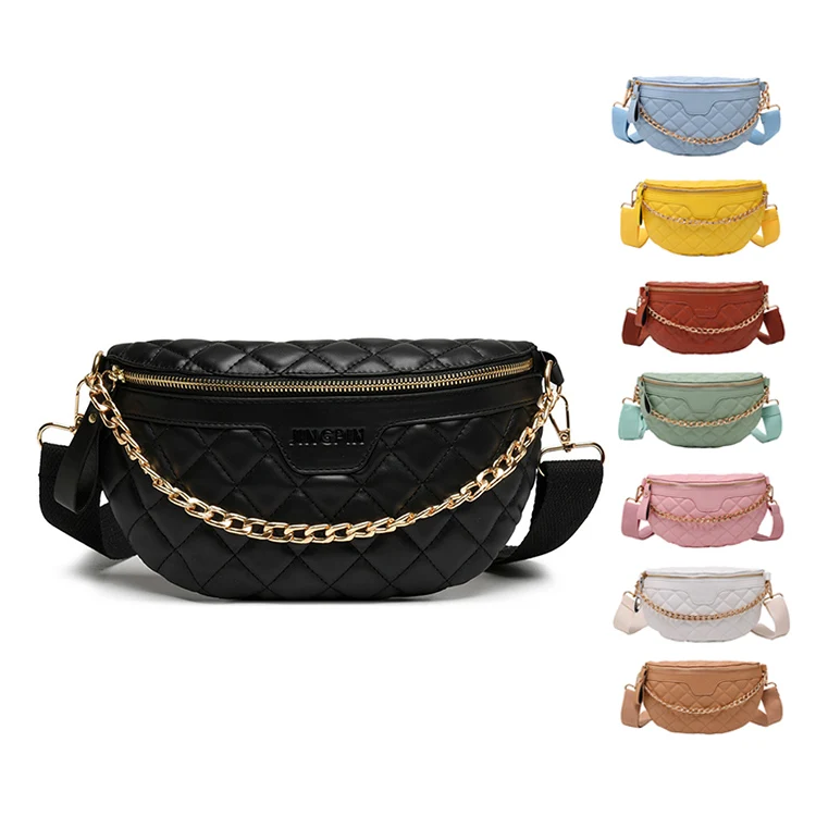 

Custom Fashion PU Ladies Small Chain Handbag Sling 2021 One-shoulder Chest Bag for Girls, White/black