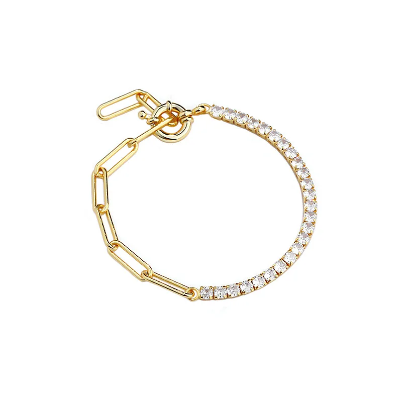 

Daidan 18K Gold Plated Chain Bracelet Design Jewelry Paperclip Linked Chain Zircon Sterling Silver Tennis Bracelet