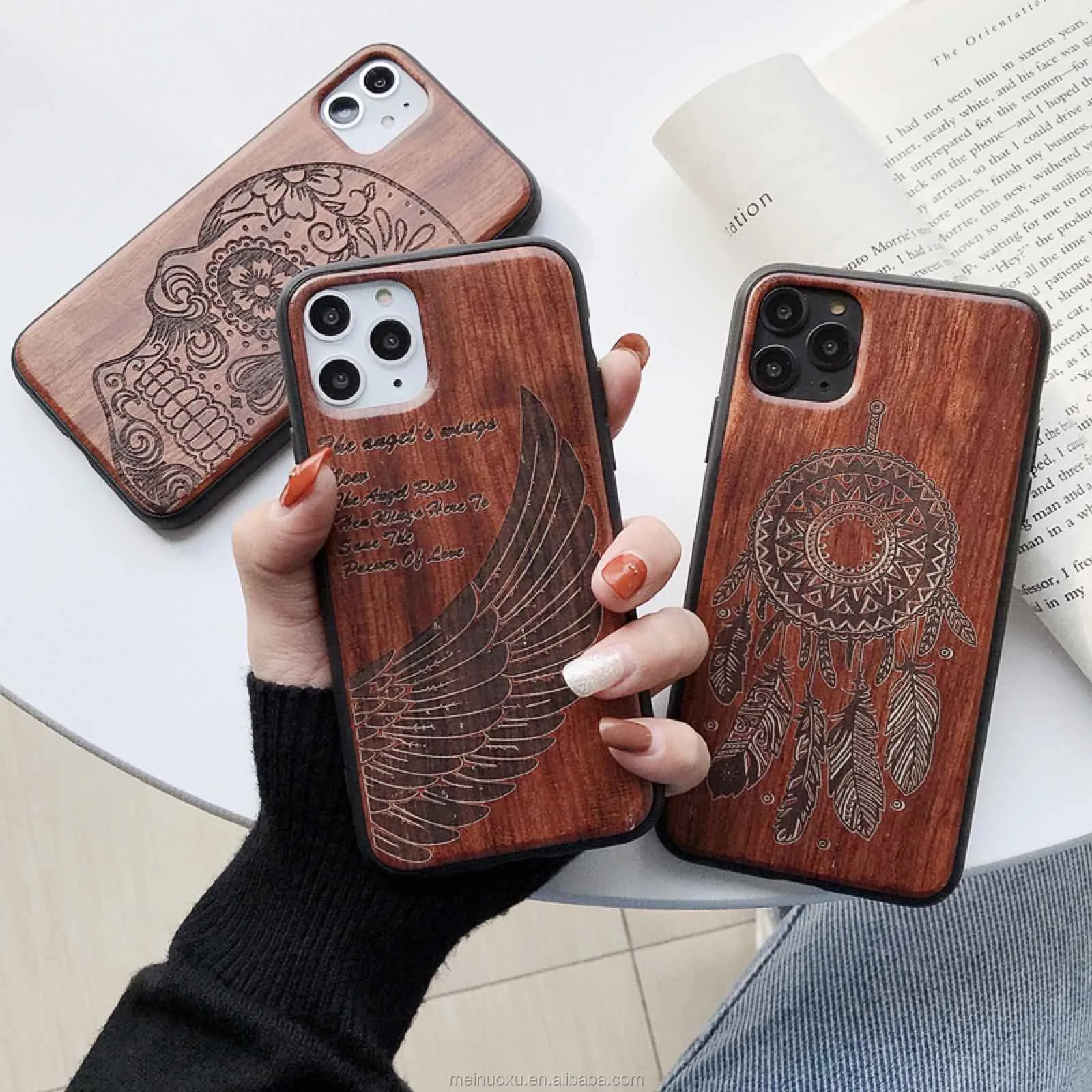 picture of Natural Real Wood Wooden + TPU Case for iPhone 13 12 11 Pro Max XR XS