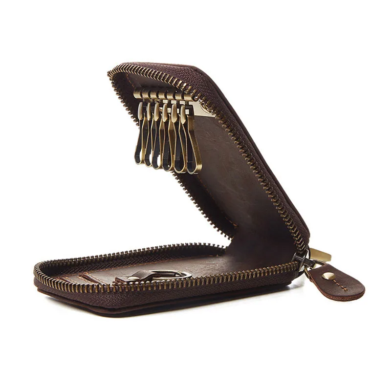 

Fashion Genuine Leather Vintage Zipper Long Folding Unisex Wallet Housekeeper Keys Organizer Pouch Car Key Case, Coffee/brown
