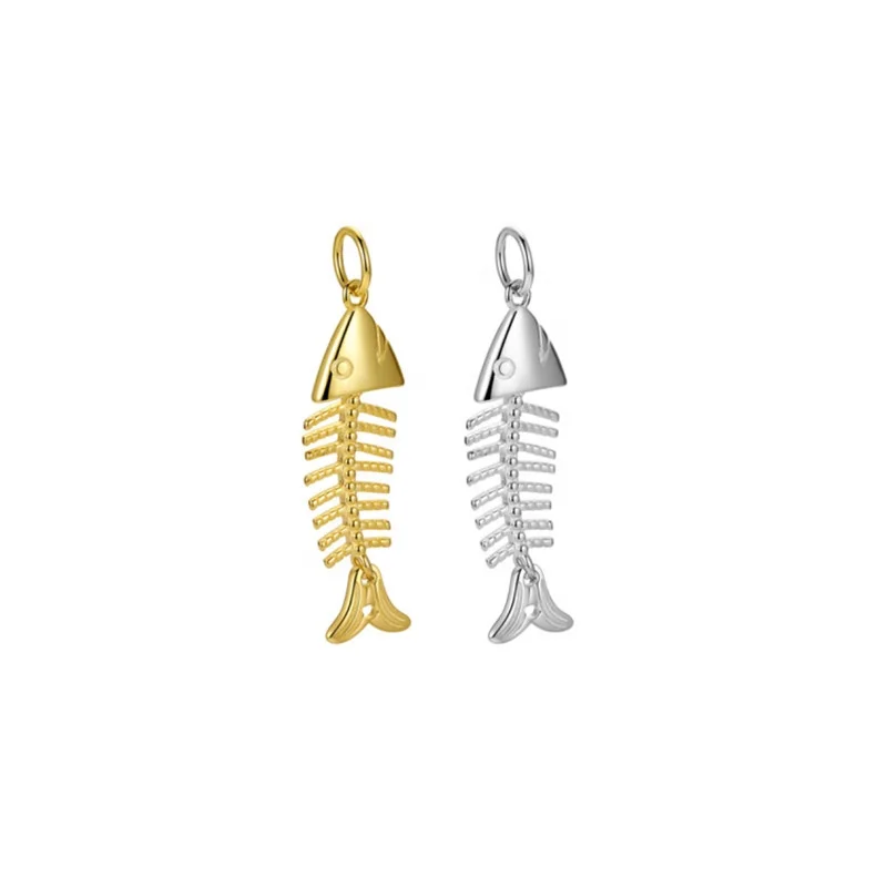 Hot Sales 925 Sterling Silver Gold Plated Fish Bone Charms for Necklace Jewelry Making