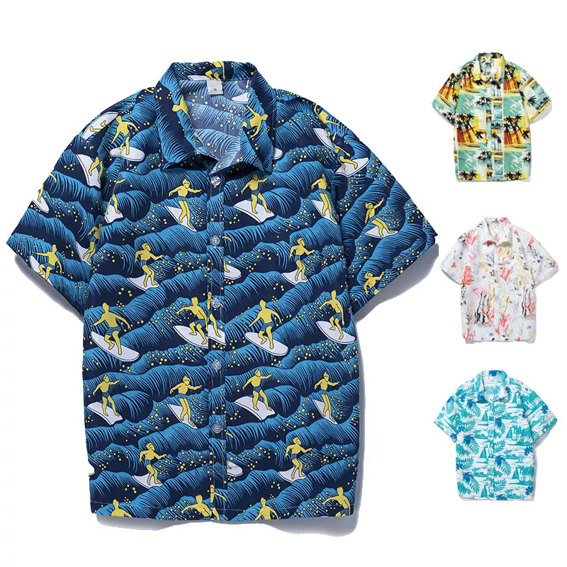 

Full Printed Hawaiian Casual Shirts New Blouse Short Sleeve Quick Dry Resort Men Shirts Summer Tops Beach Wear, As photo