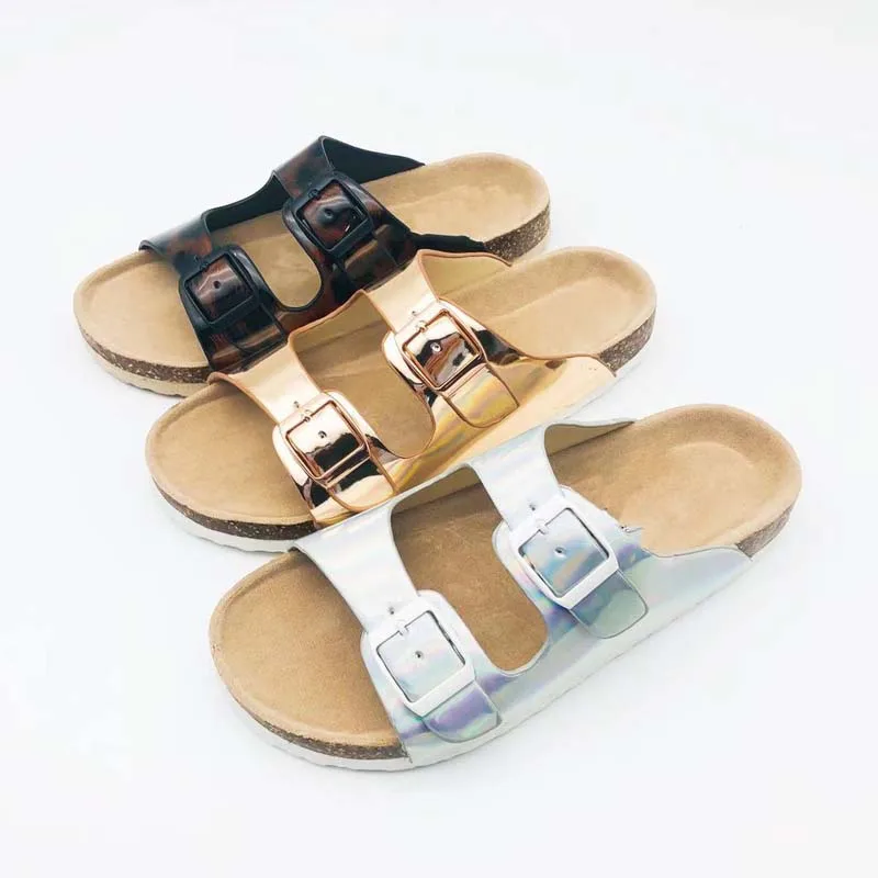 

Factory Direct Sales Summer Slippers Children Beach Shoe Cork Slipper For Kids, Silver rosegold leopard black cognac pink
