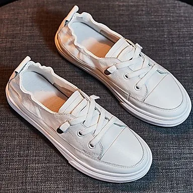

Women's Sneakers Flat Heel Round Toe Canvas Summer White