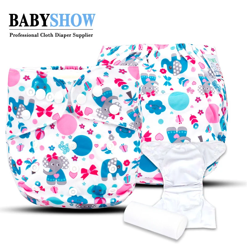 

Babyshow cartoon elephant oem pattern wholesale fast depatch nappy cloth diaper reusable with insert diapers for baby, Printed