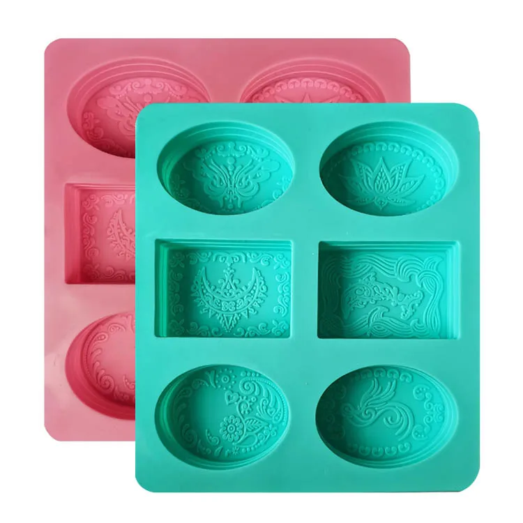 

Wholesale food grade silicone 9 cavity classic pattern square oval soap molds for soap making, Custom color