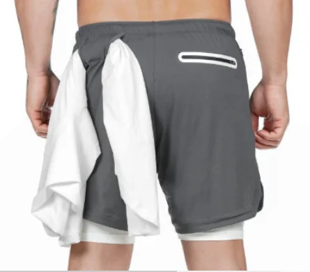 

Men Gym Wear Training Workout Running Shorts 2 in 1 with Zipper Pockets, Customized colors