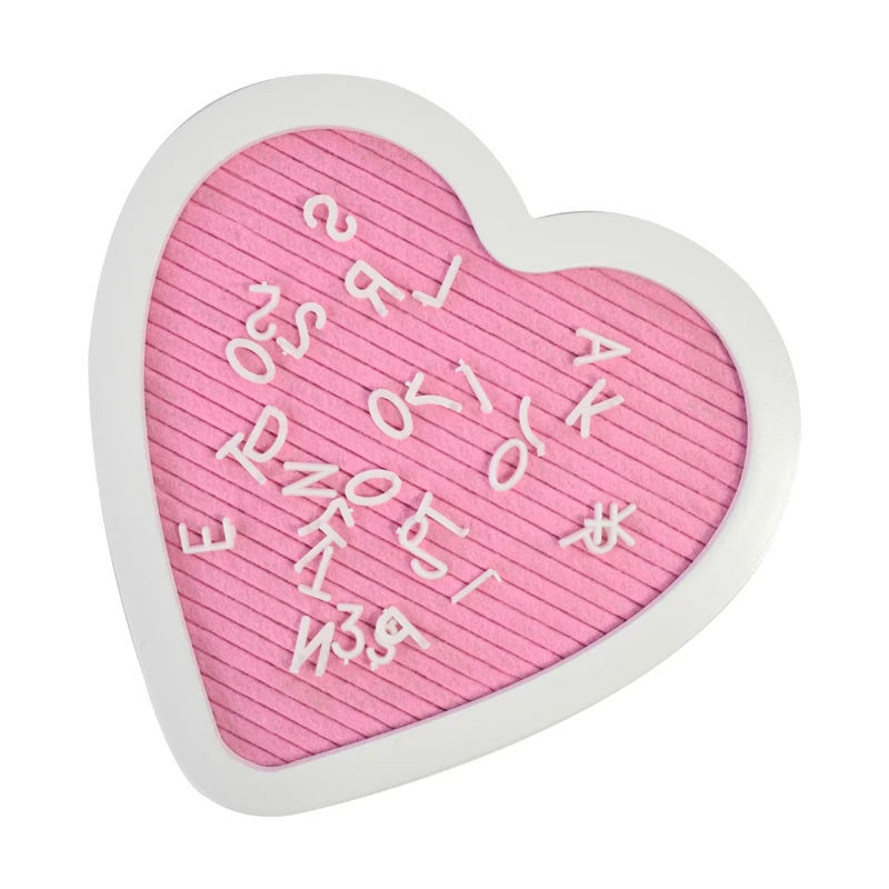 

New design white frame heart shape with stand Manufacturer Home Office Decor felt letter board, Pink