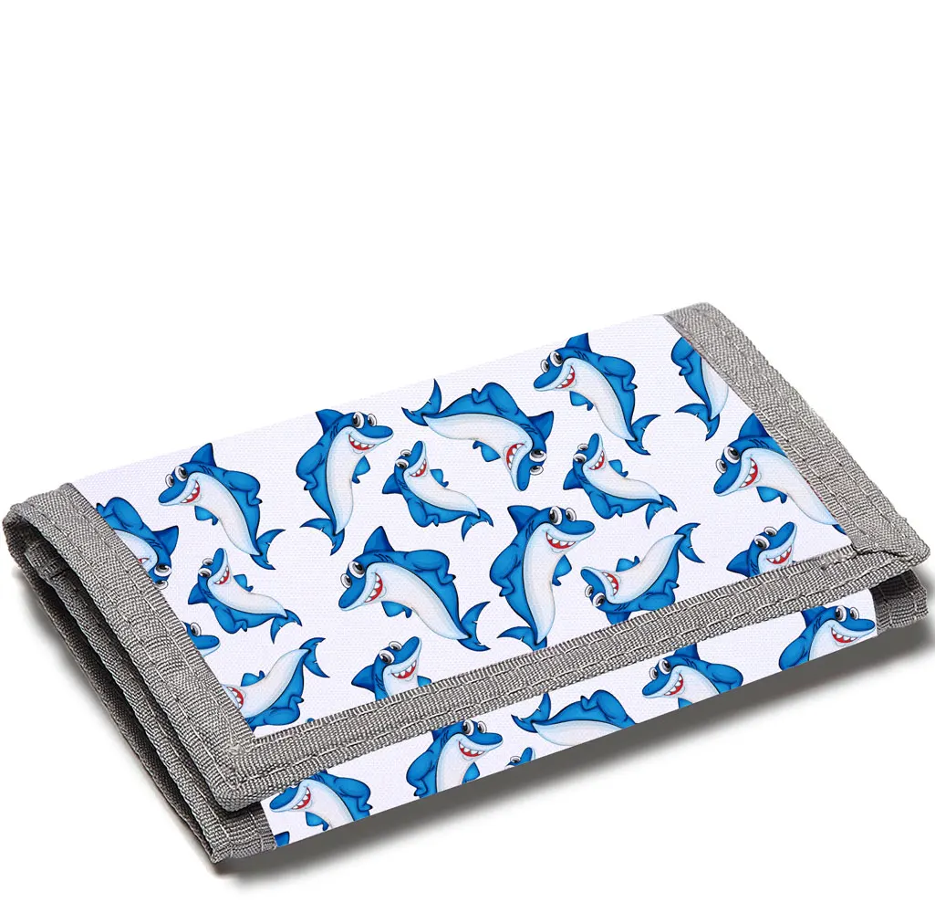 

Drop shipping Custom design Shark pattern Sublimation print zipper money clip children profit coin wallet kids purse