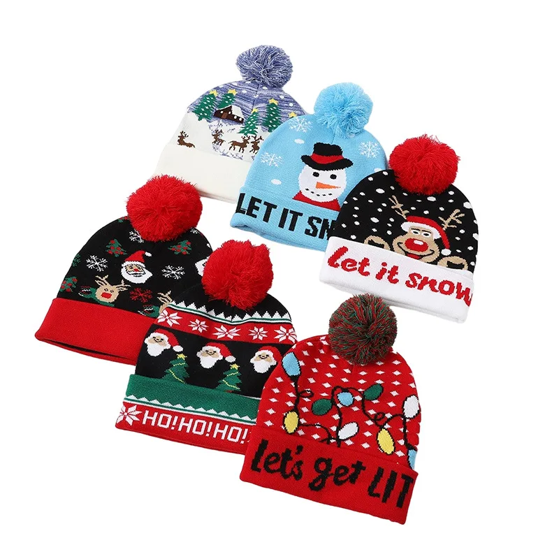 

Autumn Winter New Unisex Acrylic Knitted Christmas Hats Wholesale Thick Warm Beanies Hats For Adults