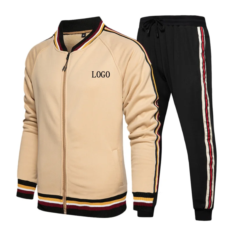 

2021 New Wholesale Fashion Shirts With Long Sleeves And Zipper And Casual Pants Two Piece Suit Sport Jacket For Men