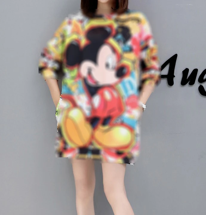 

Spring 2021 popular logo Mickey Print Loose Large Size Medium Length T-Shirt, Customized color