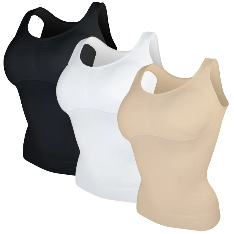 

Plus Size Bra Cami Tank Top Women Body Shaper Removable Shaper Underwear Slimming Vest Corset, Beige black white