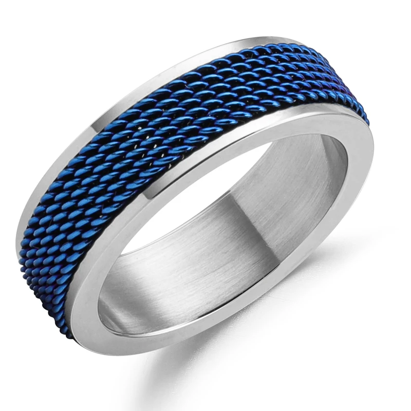 

Stainless steel Rotatable blue plated sterling silver white small link cuban chain ring with steel high polishing ring